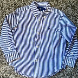 Boys Ralph Lauren Navy and White stripe button down